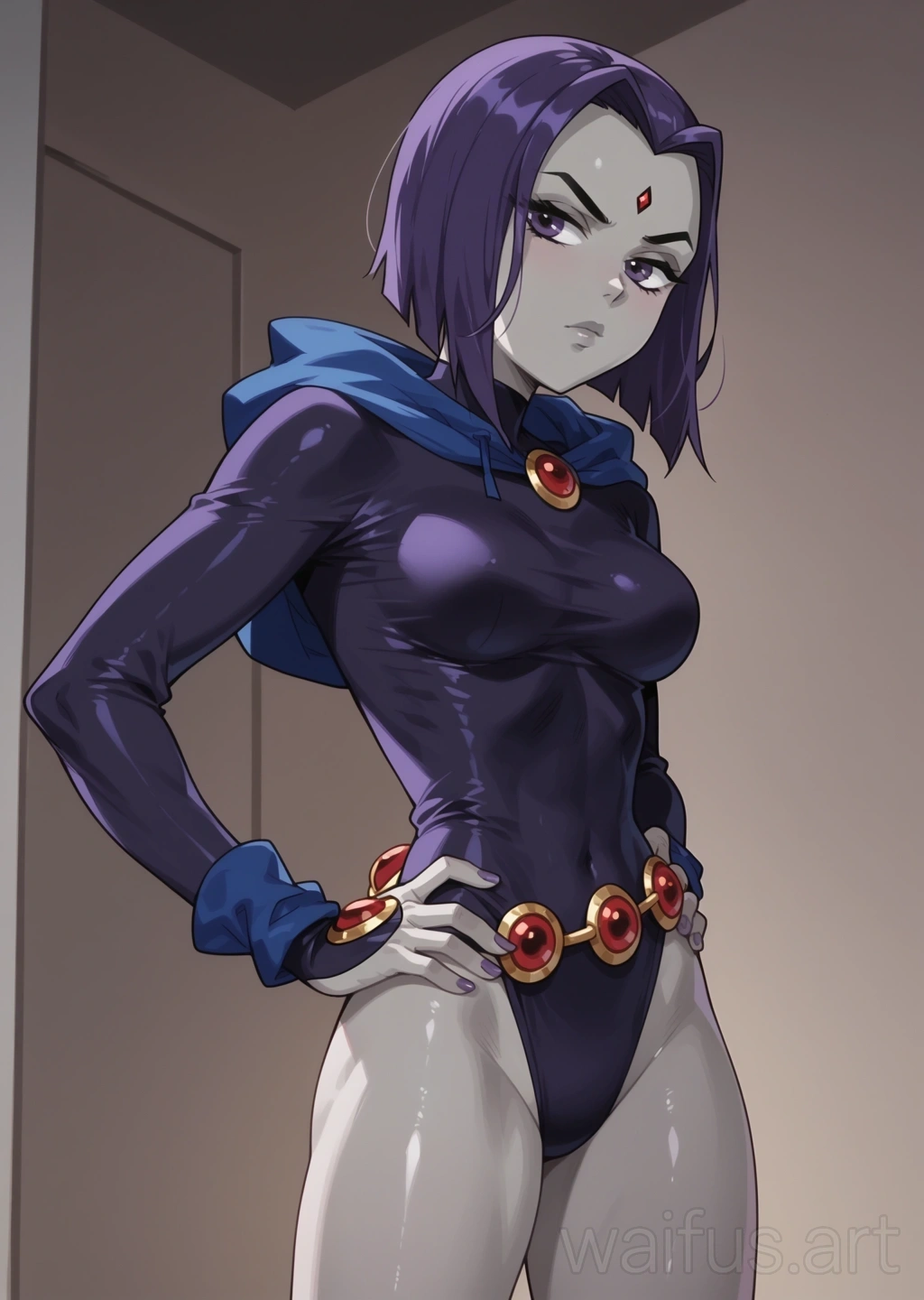 Raven Dc (Teen Titans) - hands on waist upper body standing