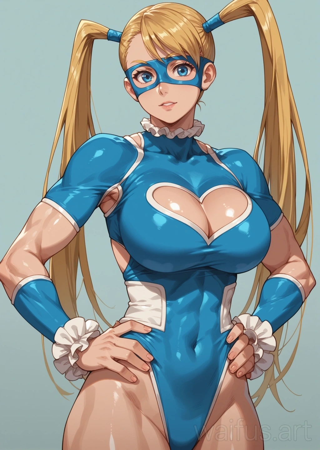 Rainbow Mika (Street Fighter) - hands on waist upper body standing