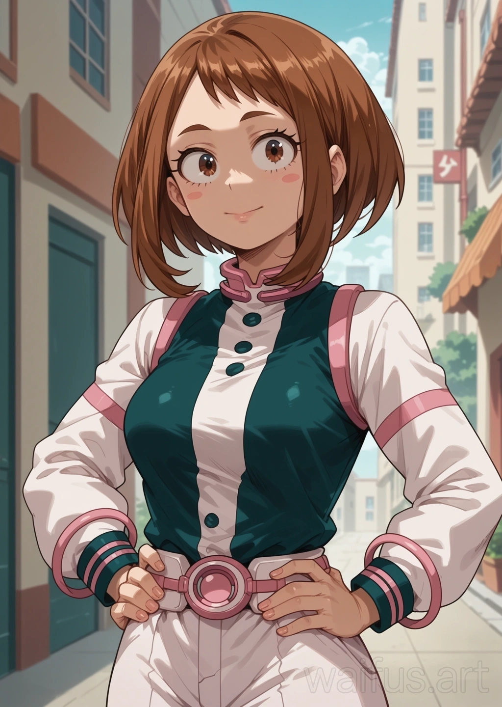 麗日お茶子 (僕のヒーローアカデミア) - 腰に手を当てる 上半身 立ち絵