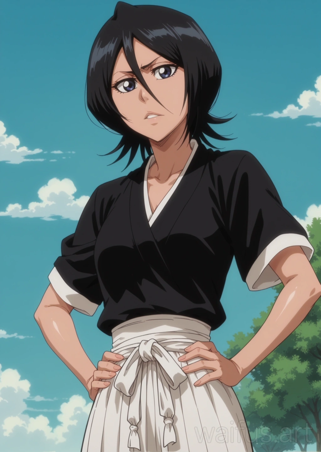 Kuchiki Rukia (Bleach) - manos en la cintura parte superior del cuerpo de pie