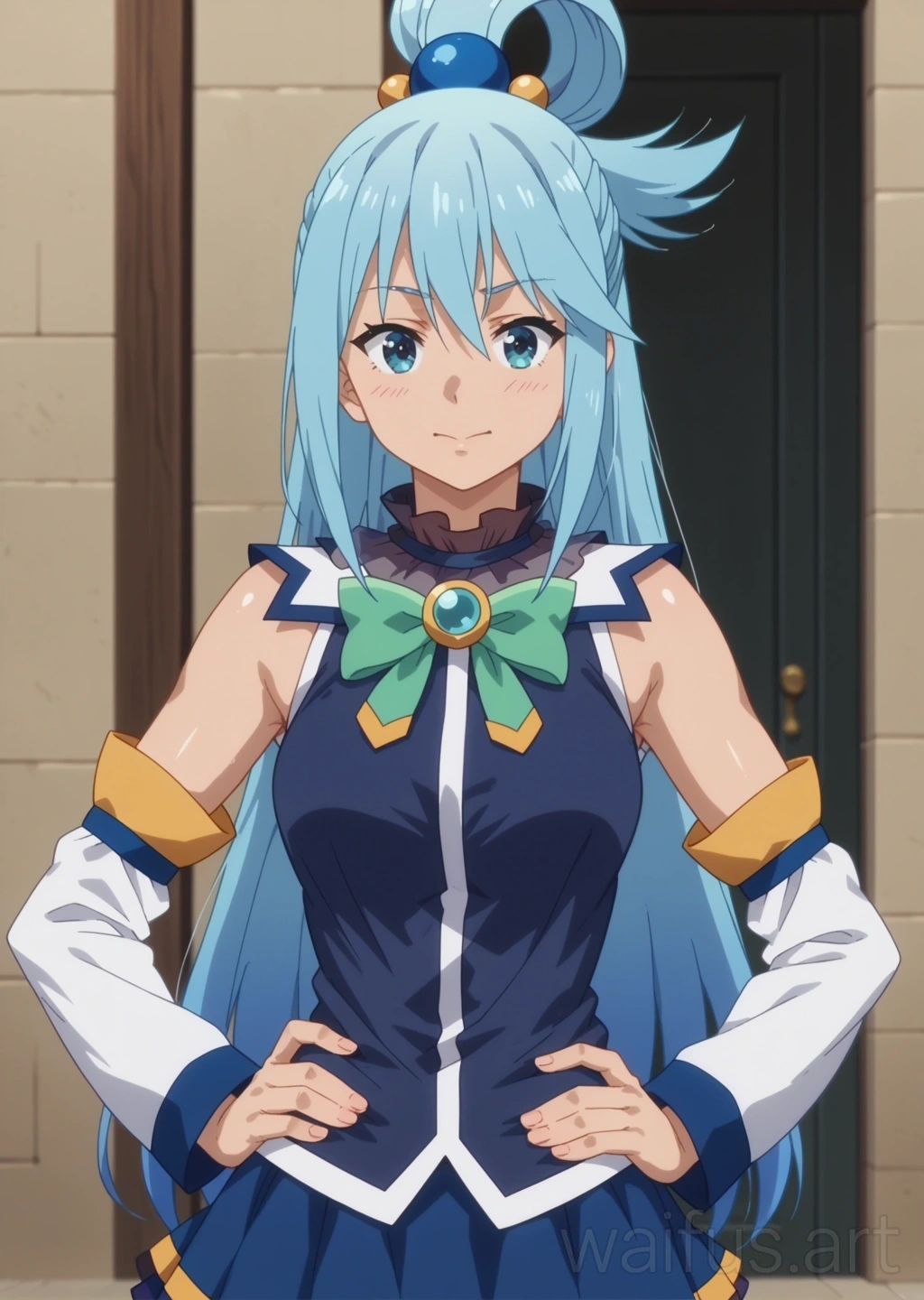 Aqua (Konosuba) - hands on waist upper body standing