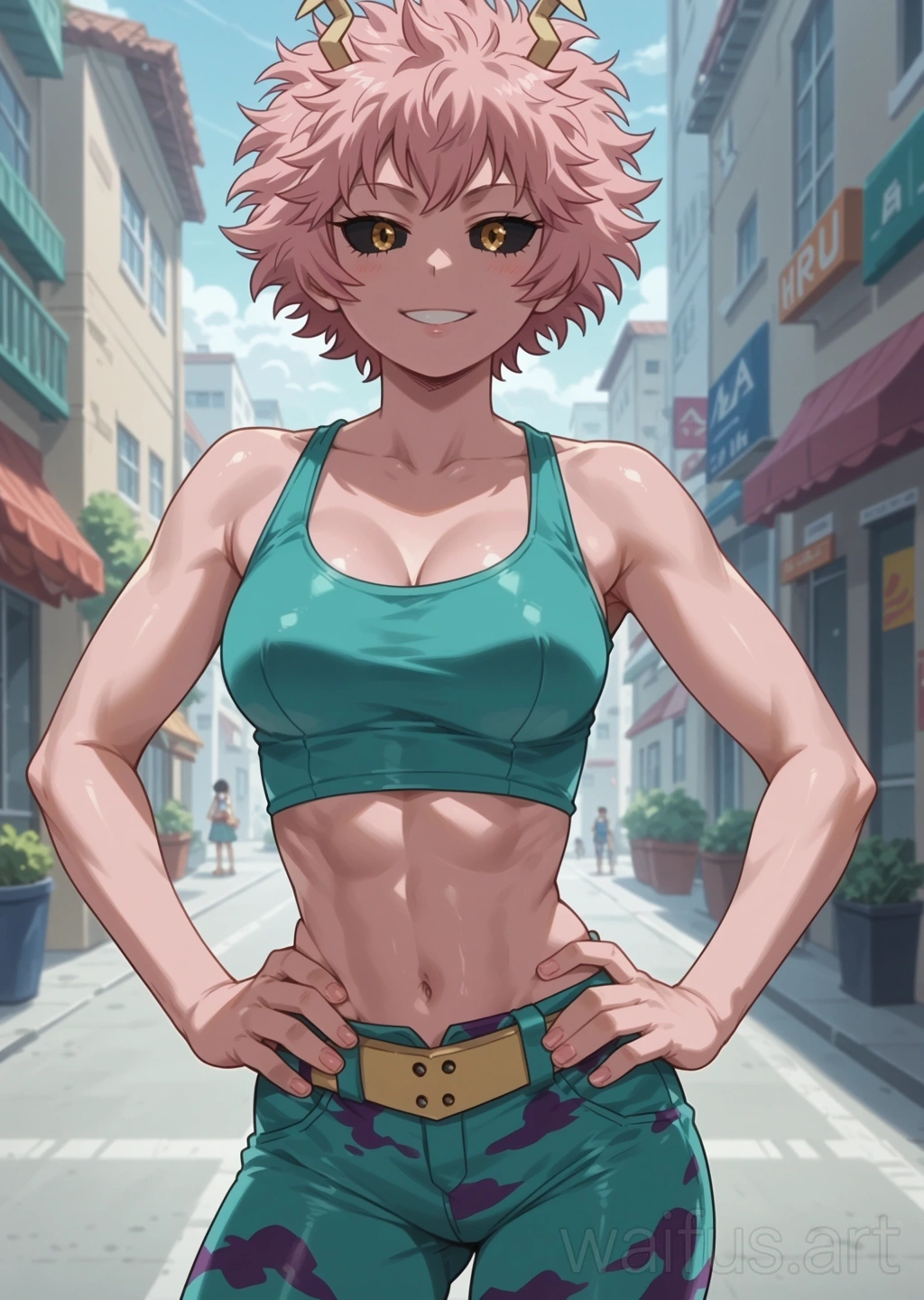 Mina Ashido (My Hero Academia) - hands on waist upper body standing
