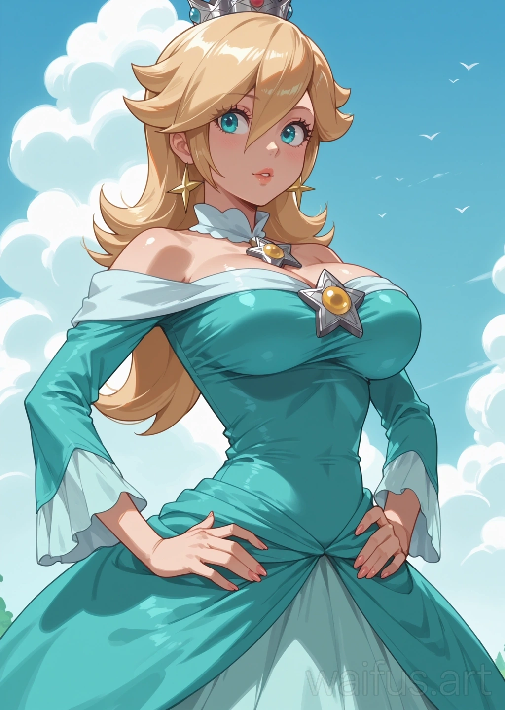Princesa Rosalina (Super Mario Bros) - manos en la cintura parte superior del cuerpo de pie