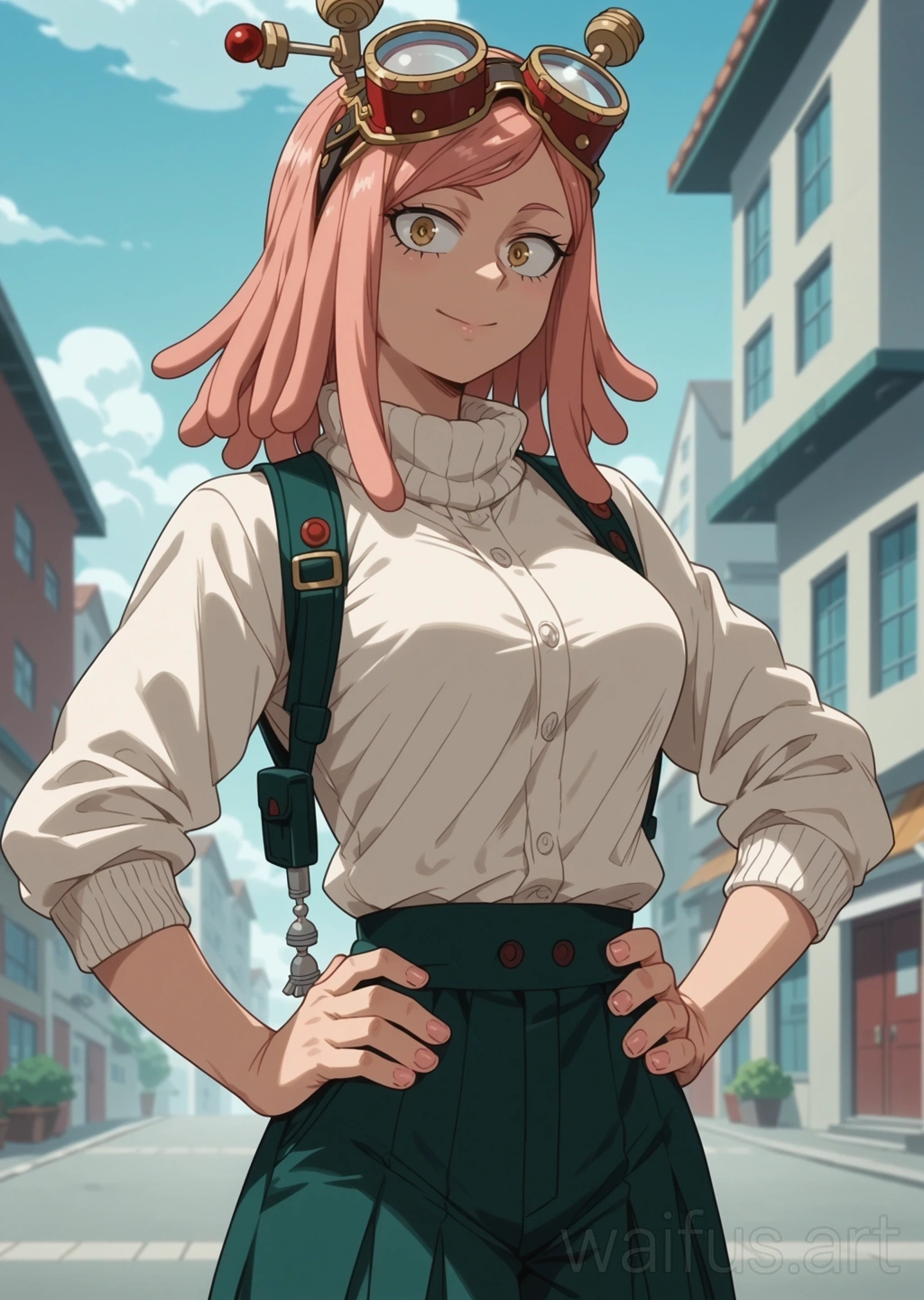 Mei Hatsume (My Hero Academia) - hands on waist upper body standing