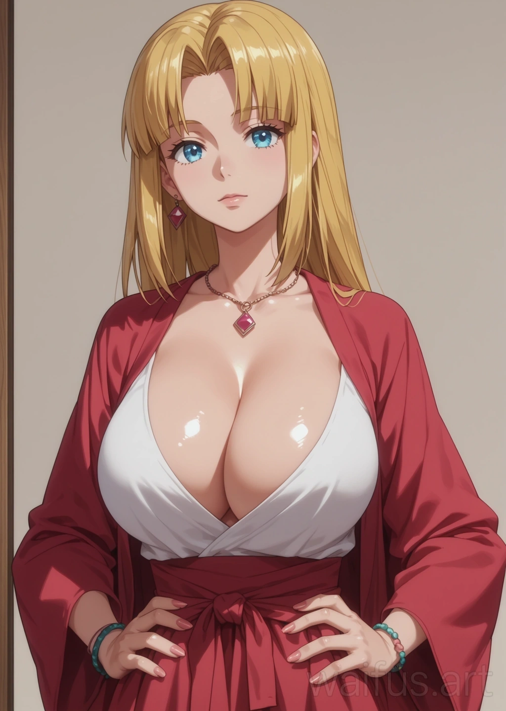 Chloe Mansfield (Worlds End Harem) - hands on waist upper body standing