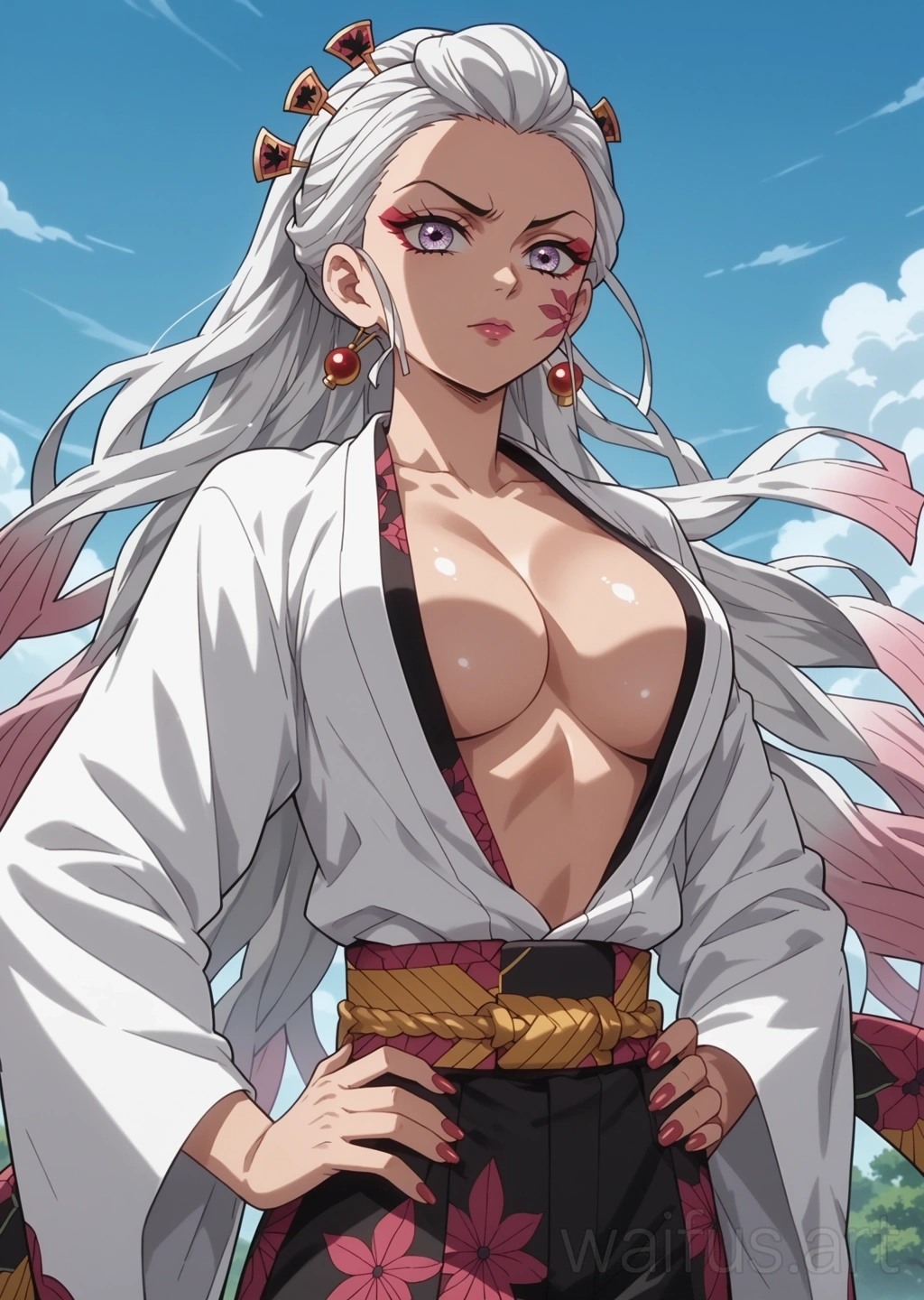 Daki (Demon Slayer) - manos en la cintura parte superior del cuerpo de pie