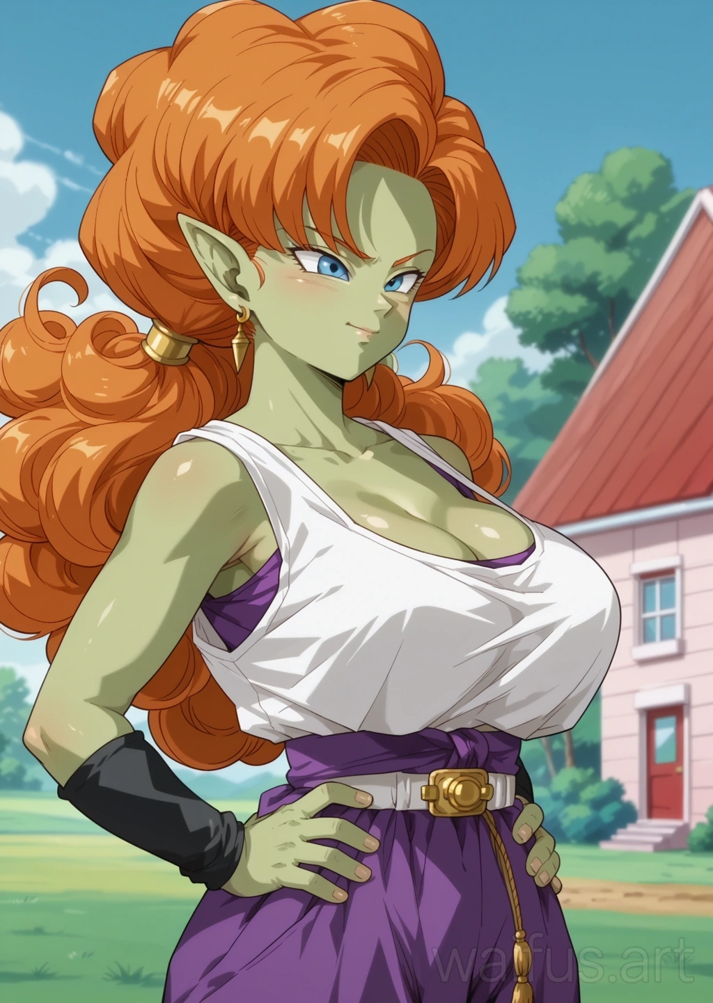 Zangya (Dragon Ball Z) - manos en la cintura parte superior del cuerpo de pie